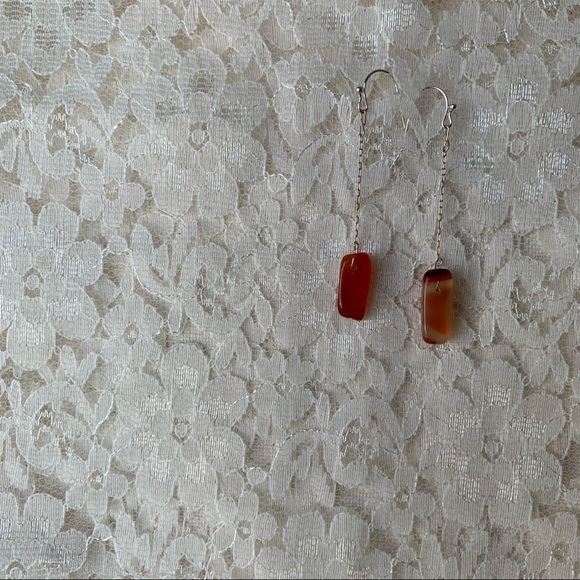 New Carnelian Stone Drop Sterling Silver Earrings - Picture 7 of 7